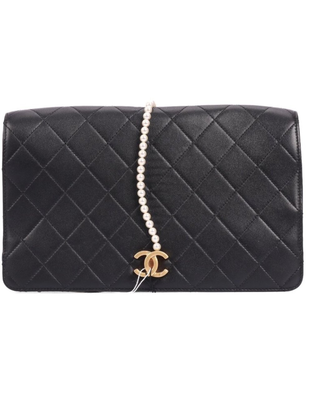 Authenticated Chanel Black Lamb Leather & Pearl Clutch, Gold Hardware - VG Cond.